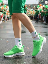  Women's Green Lace-Up Sporty Sneakers – Perfect for St. Patrick's Day Parades, Casual Outings and Active Days
