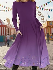 preiswerte Karnevalskleidung für Damen-Damen Midikleid Freizeitkleid Schwingkleid Elegant Mode Täglich Outdoor Wochenende Normale Passform Blumen Grafik Langarm Rundhalsausschnitt Blau Gelb Purpur Grün Frühling Herbst Winter