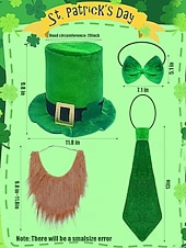 お買い得  アクセサリー-男性用聖パトリックの日のレプラコーンコスチュームアクセサリーセット、ポリエステル素材、バックル付きグリーンのトップハット、偽のひげ、蝶ネクタイとネクタイセット、パーティーや休日のお祝い