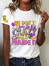 olcso Karnevál-Mardi gras Női Póló Nyomtatott Grafika Szöveg Szüret Stílusos Klasszikus Rövid ujjú Terített nyak Normál felsők Napi Hétvége Fekete Fehér Bíbor Nyár Tavasz