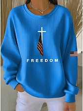  Sweatshirt patriote pour femmes du Jour de l'Indépendance pull à texture graphique décontracté manches longues col rond tops réguliers décontracté à la maison rue bleu noir rouge orange vert