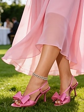 رخيصةأون ضيف حفل الزفاف-حذاء بكعب عالٍ مفتوح من الخلف مزين بفيونكة من الساتان باللون الأرجواني للنساء - حذاء أنيق لحفلات الزفاف في الحديقة، مثالي لحفلات العشب الخارجية وفعاليات الربيع والصيف