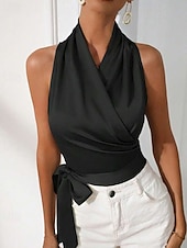 Недорогие Нарядные блузки-Жен. Блуза Открытая спина Полотняное плетение Стиль Секси Без рукавов НАЙКА НЕКО Обычные топы Праздники На выход Синий Черный Цвет шампанского Светло-зеленый Лиловый Лето Весна