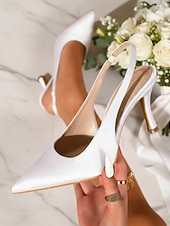 economico Invitato al matrimonio-scarpe da donna con tacco a spillo in raso color champagne – eleganti scarpe eleganti a punta per invitati a matrimoni in città, feste ed eventi formali