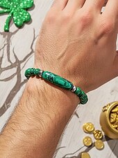 abordables Fête de la Saint-Patrick-Bracelet pour homme en pierre naturelle, perles multicolores avec détails raffinés, idéal pour la Saint-Patrick et au quotidien, élégant et unique.