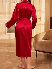 Χαμηλού Κόστους Γυναικείες ρόμπες-Γυναικεία Ρόμπα Καθημερινό Μαλακή Σατέν Μονόχρωμες Με Κορδόνια Καθημερινά Σπίτι Κρεβάτι Μακρυμάνικο Λαιμόκοψη V Μαύρο Ανθισμένο Ροζ Ρουμπίνι Χακί Καλοκαίρι Κανονικό