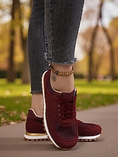 economico Sneakers da donna-Sneakers da jogging classiche retrò beige da donna – scarpe da passeggio casual basse con lacci e suola antiscivolo per l'uso quotidiano, la scuola e i viaggi