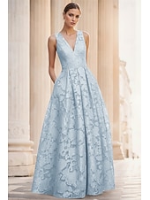  Linea ad A Lunghezza al pavimento Abito da Sera Da principessa Abito formale Elegante Spacco Alto Senza Maniche Scollo a V Matrimonio Formale Tasca Jacquard con Tasca