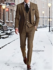 economico Blazer Classici da Uomo-Per uomo Blazer+Gilet+Pantaloni eleganti Blazer Affari Lavoro Matrimonio Moda Streetwear Autunno Inverno Tergal Tinta unica 3 pezzi Monopetto Giacca Nero Champagne Rosa Borgogna