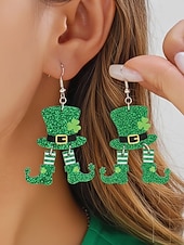abordables Accessoires-Boucles d'oreilles trèfle en acrylique pour femmes, idéales pour la Saint-Patrick. Modèle léger à paillettes, plusieurs styles disponibles sur le thème du trèfle et de l'Irlande, parfaites pour les défilés, les fêtes, les événements et les célébrations.