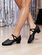 halpa Tanssisalikengät ja modernin tanssin kengät-naisten ammattitason tanssikengät, klassiset mustat matalakorkoiset ristiremmillä varustetut harjoituskengät naisille, mukavat tanssi-, latino- ja jazz-tanssikengät &amp;harjoitustanssivaatteet