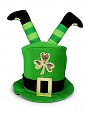  Sombrero de duende verde para el Día de San Patricio para hombre, hecho de poliéster con trébol dorado, perfecto para celebraciones de San Patricio y carnaval, accesorio divertido y festivo.
