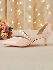 abordables Madre de la Novia/Novio-Zapatos de tacón bajo con tiras de perlas para mujer: elegantes zapatos de vestir de charol con punta puntiaguda para la madre de la novia, boda urbana chic. &amp;ceremonia formal