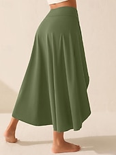 baratos Saias Ativas-Mulheres Elegante Estilo bonito Médio Cintura Alta Saias Tecido Franzido Hem irregular Sem Elasticidade Diário Praia Preto Vermelho Azul Roxo Verão