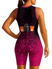 お買い得  ウィメンズトライアスロンウェア-女性用 サイクリングジャージー トライスーツ ダウンヒルジャージー ノースリーブ 夏 春 秋 ブルー ダークグレー ローズレッド+ブラック 幾何学模様 勾配 カーブ バイク サンスクリーン UV耐性 3Dパッド サイクリング 速乾性 スポーツ 衣類