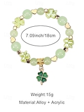  Dámský náramek s přívěsky ke Dni svatého Patrika, přívěsek se zeleným trojlístkem, korálkový design v různých stylech, slitina a umělé krystaly, slavnostní irské párty šperky pro ženy