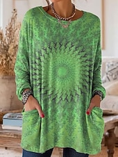 ieftine tricou boho-Pentru femei Tricou Buzunar Imprimeu Ombre Grafic Epocă Modă Stilat Manșon Lung Stil Nautic Topuri obișnuite Zilnic Ieșire Sfârșit de săptămână Albastru piscină Roz Îmbujorat Trifoi Primăvară Toamn