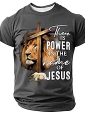  Bible Mens Christian T Shirt There Is Power In The Name Of Jesus Lion And Lamb Cross Graphic Tees Faith Religious Short Sleeve Tops Clothing Apparel