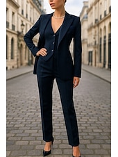 cheap Women's Suits-Women's 3 Pieces Suits Formal Wedding Guest Stretch Crepe Elegant Simple Minimalist Long Sleeve Ankle Length Peak Lapel Single Breasted