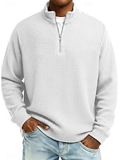 abordables Camiseta de punto gofre-Hombre Camiseta de punto gofre camiseta Casual Exterior Cuello Mao Cremallera de un cuarto Manga Larga Moda Moderno Color sólido Con Texturas De Punto Otoño Primavera &amp; Otoño Otoño invierno Ajuste