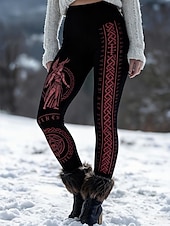 preiswerte -Damen Leggings Urlaub Vintage Lässig Volle Länge Hohe Taille Blumen Grafik Komfort Weich Bequem Hohe Elastizität Täglich Outdoor Urlaub Schwarz Frühling Herbst Schmale Passform