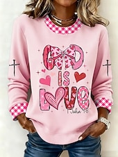 baratos Arte &amp; Design Tops-Mulheres Moletons Imprimir Coração Gráfico Moda Casual Manga Longa Gola Redonda Tops regulares Rua Dia a Dia Branco Rosa Bege Primavera Outono Faith
