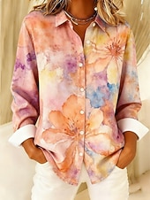 abordables Blusas Florales-Mujer Camisa Botones Estampado Floral Graphic Elegante Casual Manga Larga Cuello Camisero Tops regulares Diario Rosa Primavera Otoño