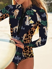 Χαμηλού Κόστους Ολόσωμα μαγιό-Γυναικείο Μαγιό 1 Τεμαχίου φερμουάρ Μονοκίνι Περόνο Ψηλόμεσο Slim Ανοιχτή Πλάτη Διακοπές Παραλία Λουλούδι Gráfico Υψηλό Λαιμό Μακρύ Μανίκι Μαγιό