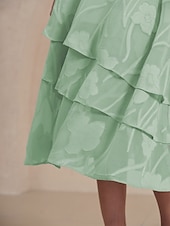  Γυναικεία Κομψό Μίντι Μεσαία Μέση Φούστες Φλοράλ Δαντέλα Με Βολάν Πολυεπίπεδο Μικροελαστικό Ημερομηνία Καθημερινά πράσινο φασκόμηλο Άνοιξη, Φθινόπωρο, Χειμώνας, Καλοκαίρι