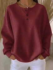 cheap Textured Hoodies-Women's Sweatshirt Elegant Streetwear Daily Solid Color Ribbed V Neck Braided Print Long Sleeve Regular Tops Knit Formal Outdoor Home Black White Spring Fall