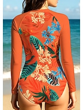 economico Rash Guards Interi-Per donna Standard Top sottomuta Costume da bagno Costume Intero Floreale Tropicale Color-blocking con reggiseno incorporato UPF50+ Protezione UV Elastico Manica Lunga Costume da Bagno Body Surf