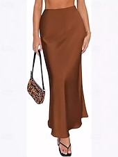 abordables Faldas Formales-Mujer Elegante Moda Maxi Alta cintura Faldas Plano Frunce Rígido Diario Calle Negro Champaña Verde Ejército Verde Trébol Verano