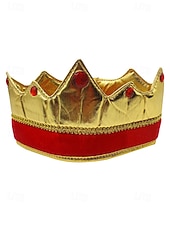 economico Accessori-Corona da re in tessuto poliestere per uomini – design dorato e rosso perfetta per feste di carnevale e balli in maschera