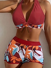 economico Bikini-Per donna Costumi da bagno Bikini Due pezzi Shorts Costume da bagno Patchwork Senza schiena Vacanza Abbigliamento da Spiaggia Floreale All'americana Senza Maniche Costumi da bagno