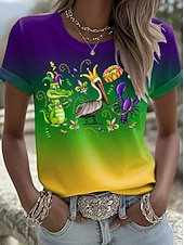 tanie Odzież damska na karnawał-Karnawał Mardi gras Damskie Podkoszulek Nadruk Graficzny Zabytkowe Moda Elegancki Krótki rękaw Długi rękaw Półgolf Zwykłe topy Codzienny Fioletowy Lato Wiosna