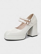 お買い得  女性の靴-女性用マルディグラ赤のパテントフェイクレザープラットフォームヒールにダブルバックルのメリージェーンシューズ - カーニバル、パレード、フェスティバルのお祝いに最適