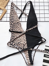 economico Costumi interi-Costume da bagno intero da donna snellente monokini leopardato controllo della pancia vita alta snella senza schienale abbigliamento da spiaggia scollatura a V senza maniche