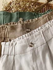 cheap Women's Bottoms-Women's Faux Cotton Linen Shorts Summer Pants Summer Shorts Vacation Basic Casual Knee Length High Waist Plain Pocket Wide Leg Elastic Waistband Comfort Quick Dry Soft Stretchy Beach Holiday Green