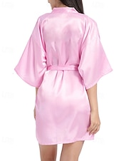 baratos Tops e partes de baixo de dormir para mulher-Women's Robe Casual Soft Satin Pure Color Daily Home Bed Short Sleeve V Neck Black White Light Green Pink Navy Blue Summer Regular Fit