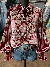 preiswerte Blumenblusen-Damen Hemd Blumen Grafik Paisley-Muster Elegant Stilvoll Modern Langarm Hemdkragen Normale Oberteile Täglich Arbeit Party-Abendmode Blau Schwarz Rote Sommer Frühling Herbst Winter