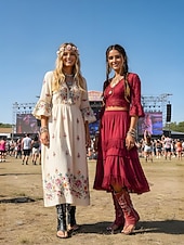 preiswerte Cowboy &amp; Western Stiefel-Rote Boho-Western-Stiefeletten für Damen mit offener Zehenpartie und Stickereien – perfekt für Musikfestivals und legere Outdoor-Veranstaltungen