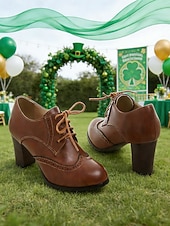  scarpe oxford da donna in pelle verde con tacco brogue e lacci – eleganti per la festa di San Patrizio, calzature per feste festive
