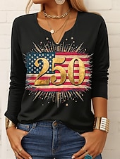  Ziua Independenței Aniversarea Americană Pulover pentru Femei T-Shirt Grafic Steag Vintage Stil Modern Mâncă Lungă Guler Decupat De Zi cu Zi Weekend Imprimare Albastru Negru Khaki Primăvară Iarnă