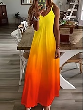economico Arte &amp; Design Abiti-Per donna Abito maxi Vestito Estivo Abito a trapezio Abito Sottoveste Vacanza Casual Boho Spiaggia Vestibilità comoda Ombre Grafico Senza Maniche Scollo a V Blu Arancione Ametista Estate Primavera