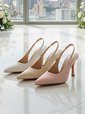 economico Invitato al matrimonio-scarpe da donna con tacco a spillo in raso color champagne – eleganti scarpe eleganti a punta per invitati a matrimoni in città, feste ed eventi formali