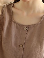 olcso Luxus ingek-Női Pamut vászon mellény Fodrozott Gombok Tömör szín Stílusos Alap Alkalmi Ujjatlan Szögletes Normál felsők Napi Medence Sárga Barna Nyár Tavasz