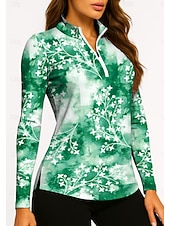 baratos Camisa Feminina-Mulheres Tintura Tie Dye Plantas Tropical Botânico floral Tops Camisa polo de caminhada Camisa de tênis Camiseta de tênis Manga Longa Imprimir Quarter Zip Pullover UPF50+ Proteção UV Elástico