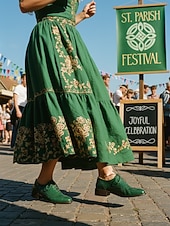 levne Dámská obuv-Dámské zelené oxfordské společenské boty s detailem brogue – pohodlné boty na nízkém podpatku se šněrováním na průvod ke Dni svatého Patrika, irské festivalové outfity, sváteční párty outfity