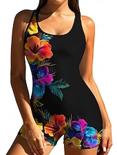 preiswerte One Pieces Rash Guards-Damen Regulär Anti UV Shirt Einteiliger Surfanzug Badeanzug Blumenmuster Tropisch Farbblockierung Herausnehmbare Polsterung Frontreißverschluss UV-Sonnenschutz UPF50+ Elastisch Ärmellos Bademode