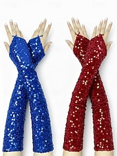 Недорогие День Святого Патрика-Женские полиэстеровые перчатки с пайетками на пальцах и рукавах, комплект из 2 пар, различные цвета, идеально подходят для Дня Святого Патрика и вечеринок, блестящие и стильные.